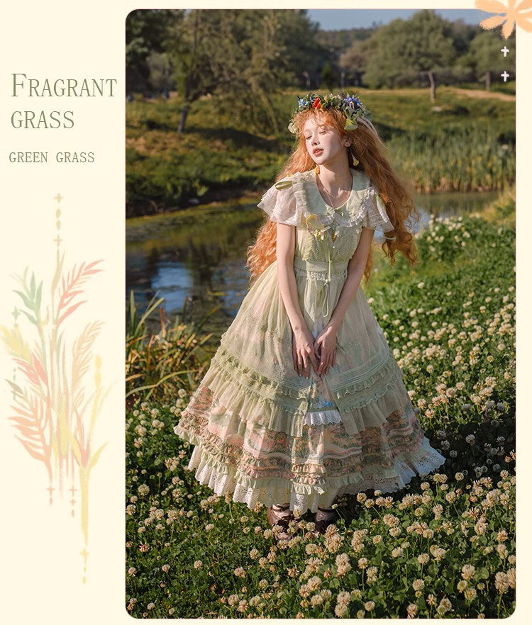 【再販・受注予約2/12まで】Fragrant Grass フレアスリーブティアードワンピース