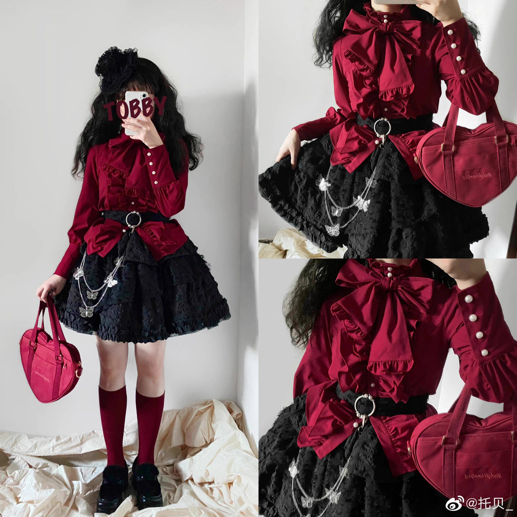 Doll's House Ribbon tie ruffle blouse 5 colors