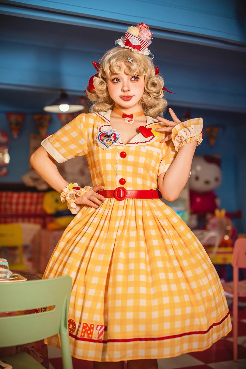 [Pre-order] Sweet Kitty Retro Cafe Style Dress