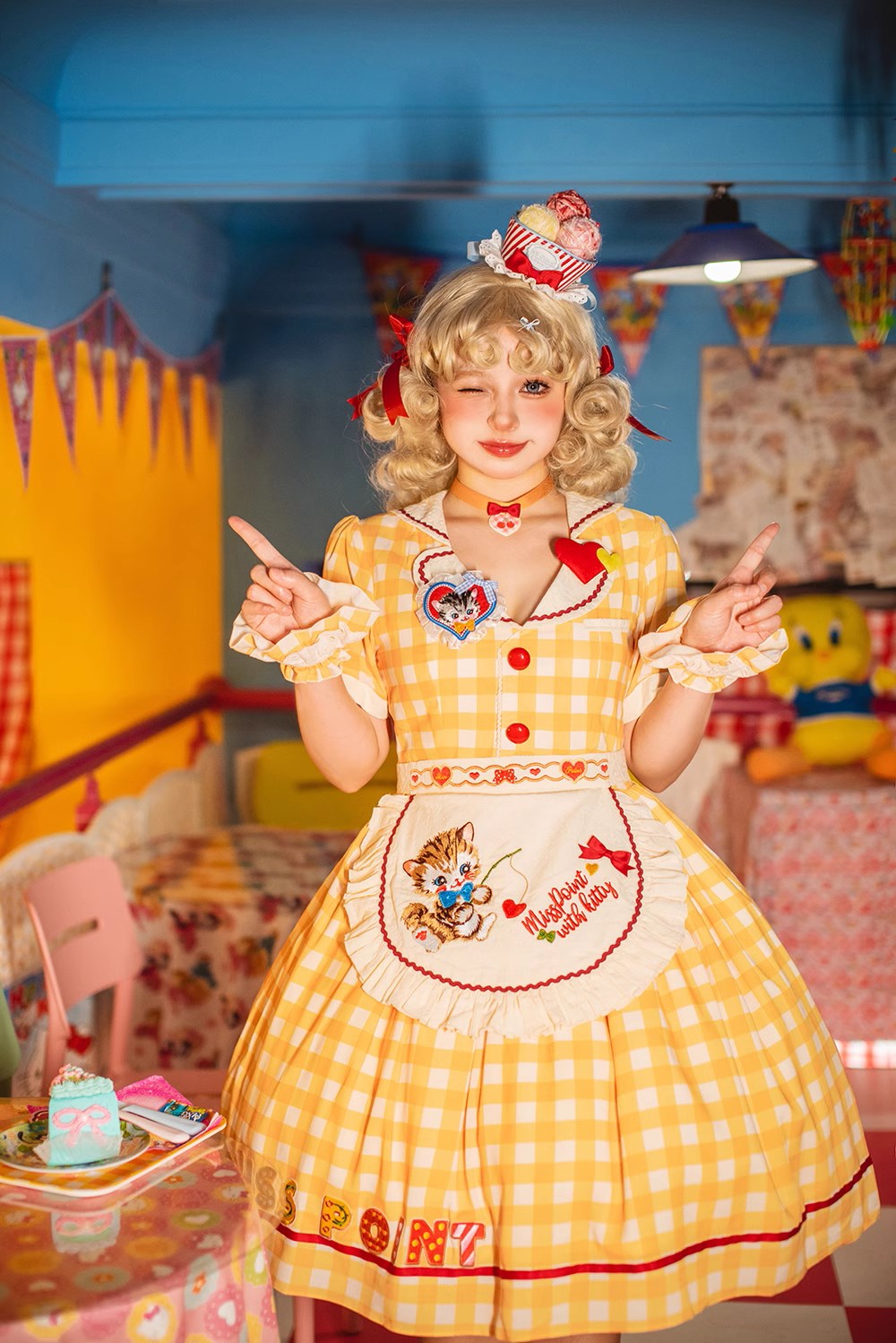 [Pre-order] Sweet Kitty Retro Cafe Style Dress