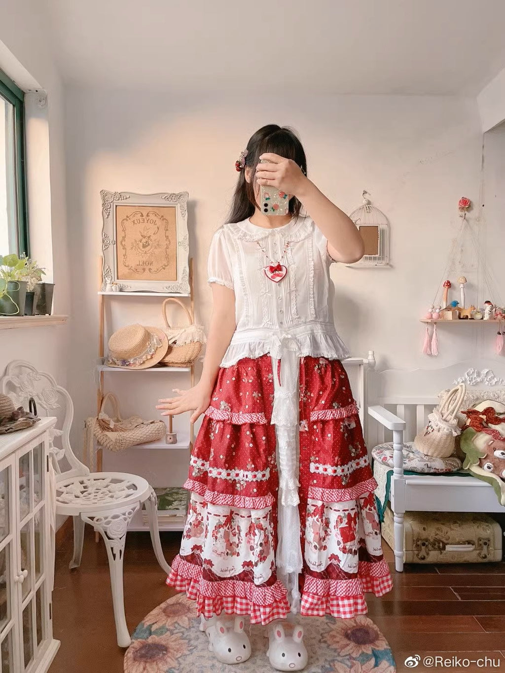 Berry Party 前ボタンロングスカート