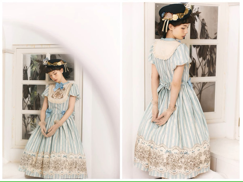 Blooming Flowers and Clocks 半袖ワンピース