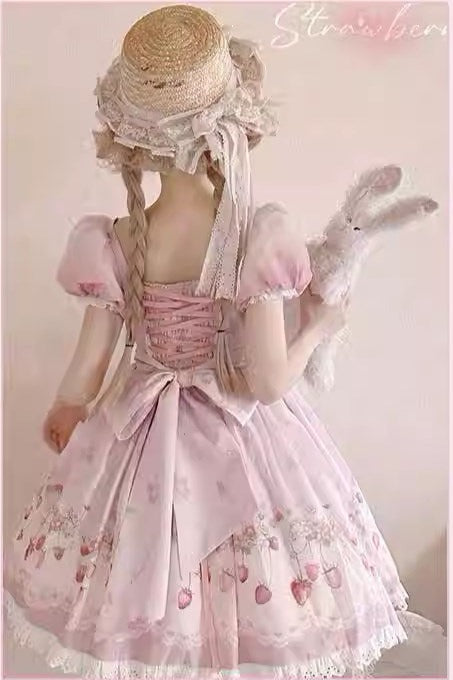 Strawberry Chiffon スクエアネックワンピース