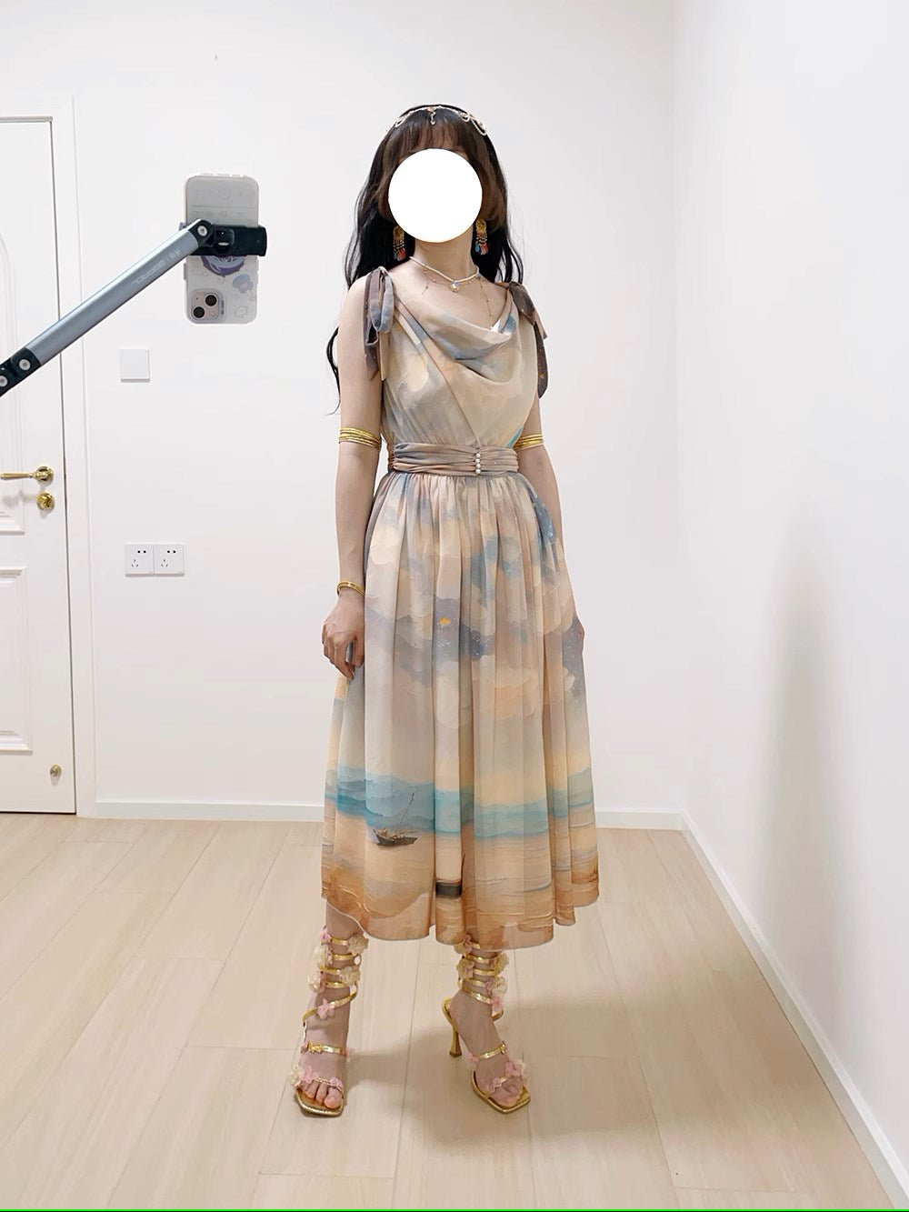 【予約販売】Elegance Greek 油彩画風プリントジャンパースカート