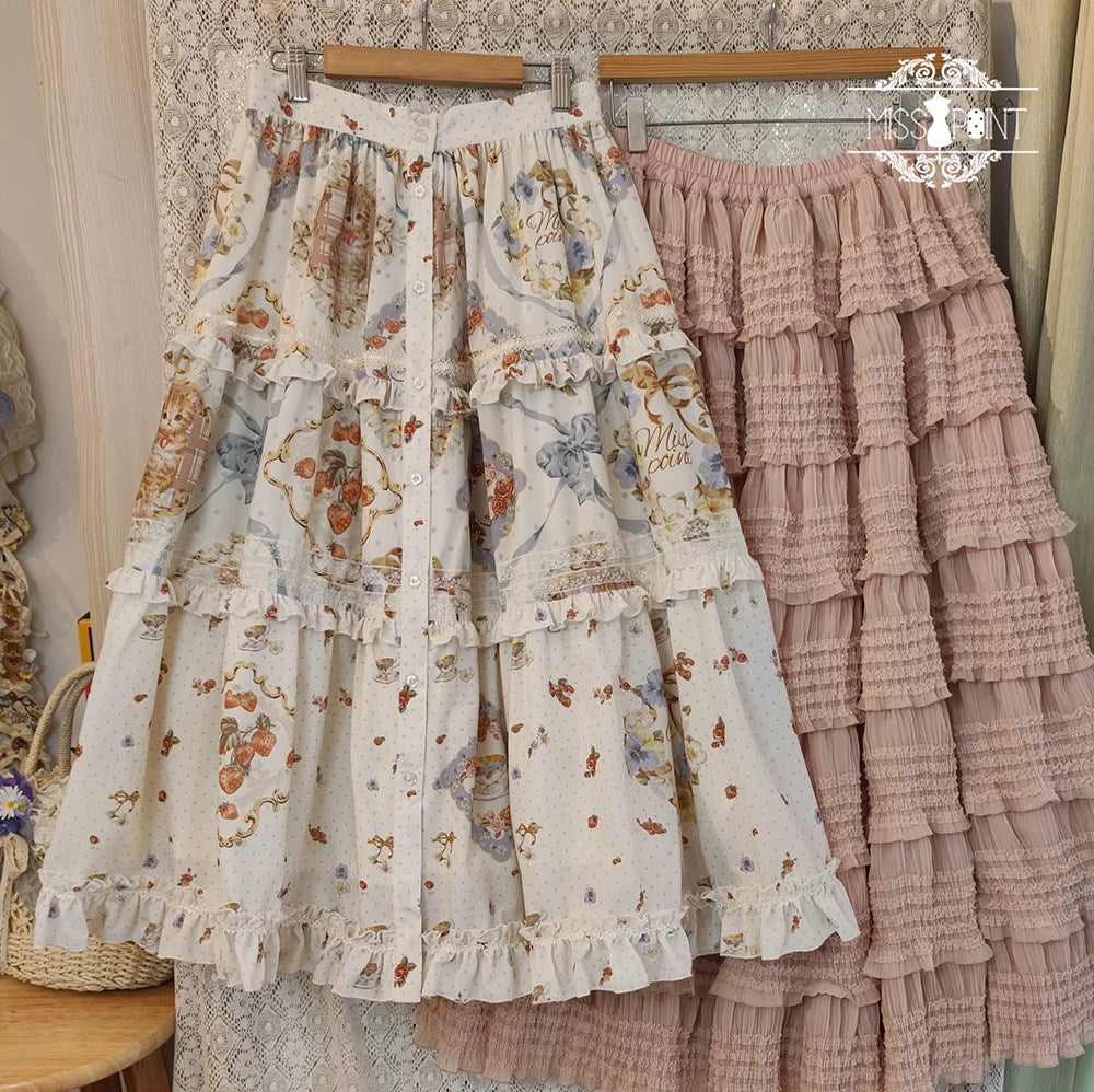[Sale period has ended] Cat Rose Tea Party Open Front Long Skirt 3 Piece Set Flat Type