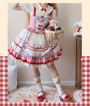 Strawberry Patchwork Jumper Skirt with Pocket Apron