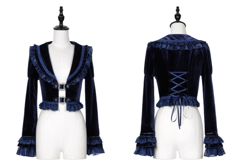 [Sale period ended] Rose Knight III Satin and Organdy Gothic Dress [Sapphire Blue]