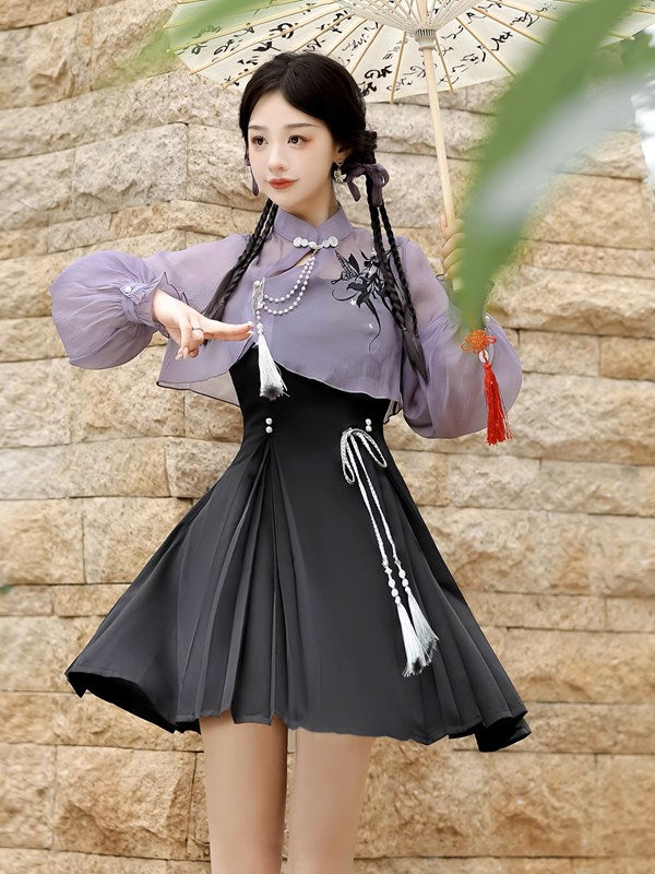 Iris and Black Butterfly Floral Lolita Jumper Skirt Set