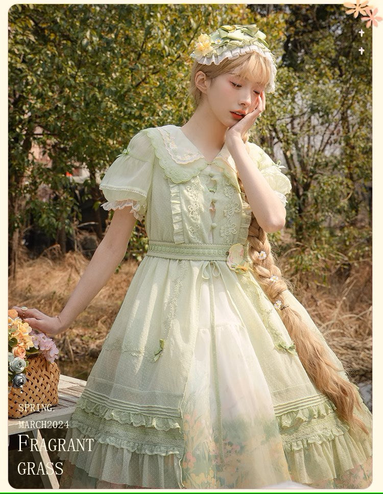 [Sales period ended] Fragrant Grass Puff Sleeve Dress Organza Type
