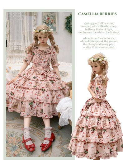 Camellia Berry Short Sleeve Dress Tiered Type Long Length