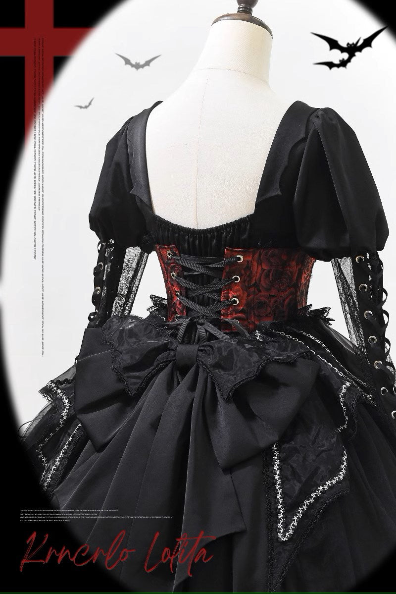 [Sale period ended] Gothic Lolita bat dress with red rose corset