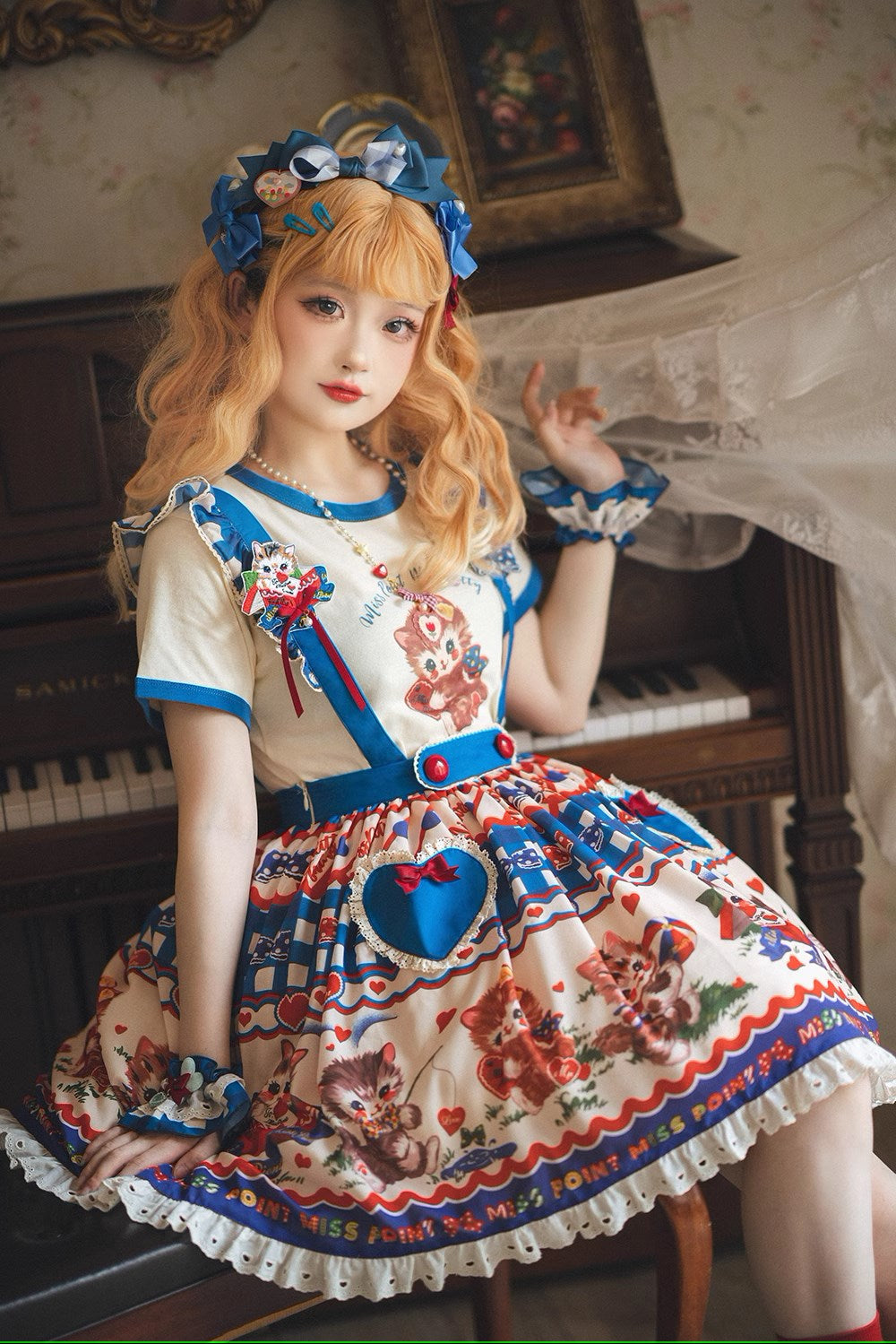 【予約販売】Sweet Kittyレトロサスペンダースカート