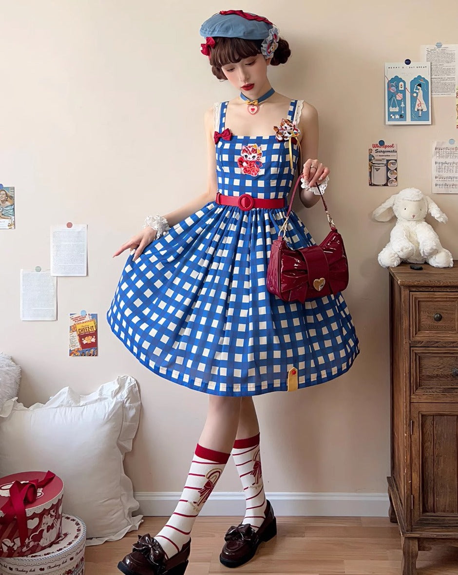 【予約販売】Sweet Kittyレトロシンプルジャンパースカート