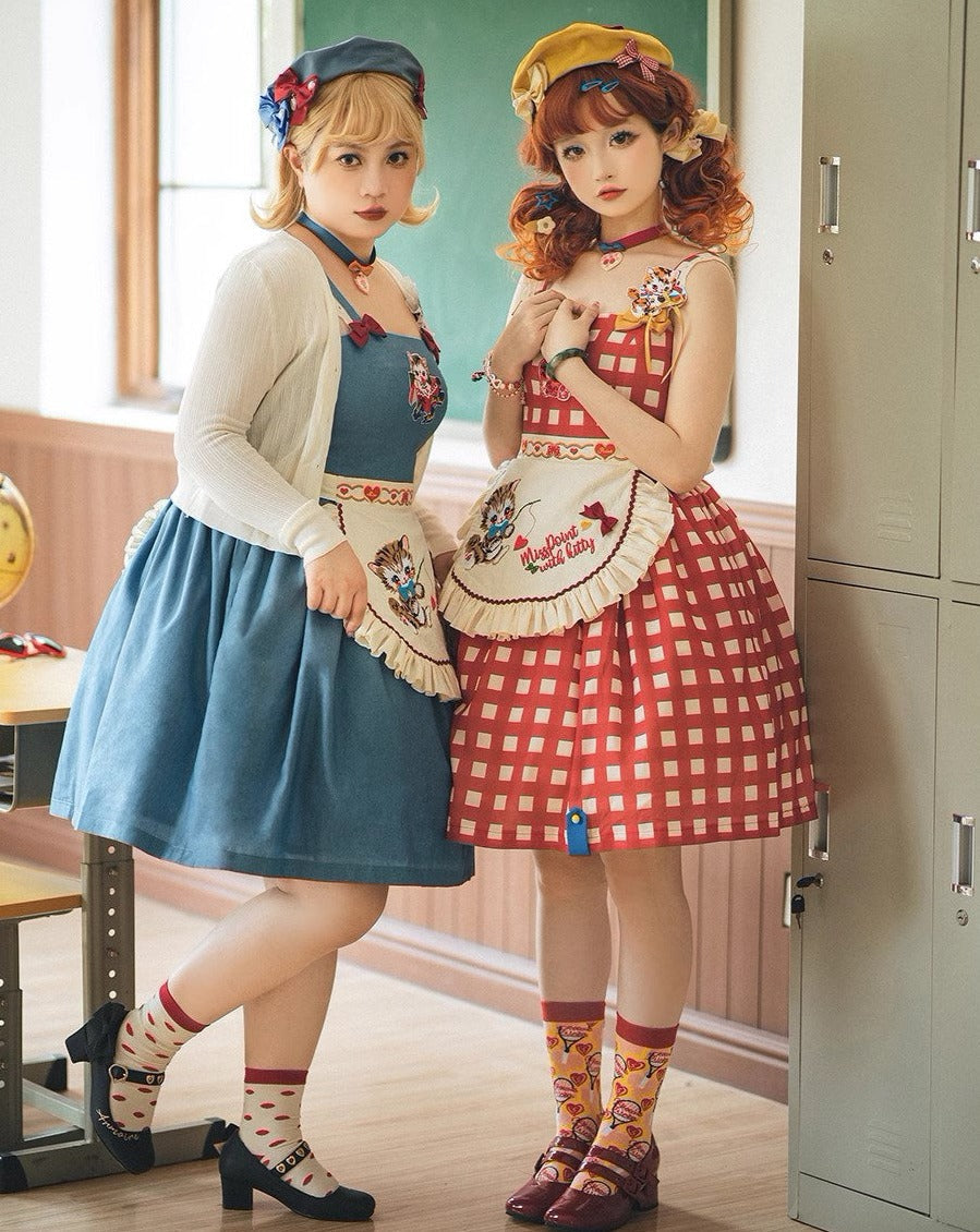【予約販売】Sweet Kittyレトロシンプルジャンパースカート