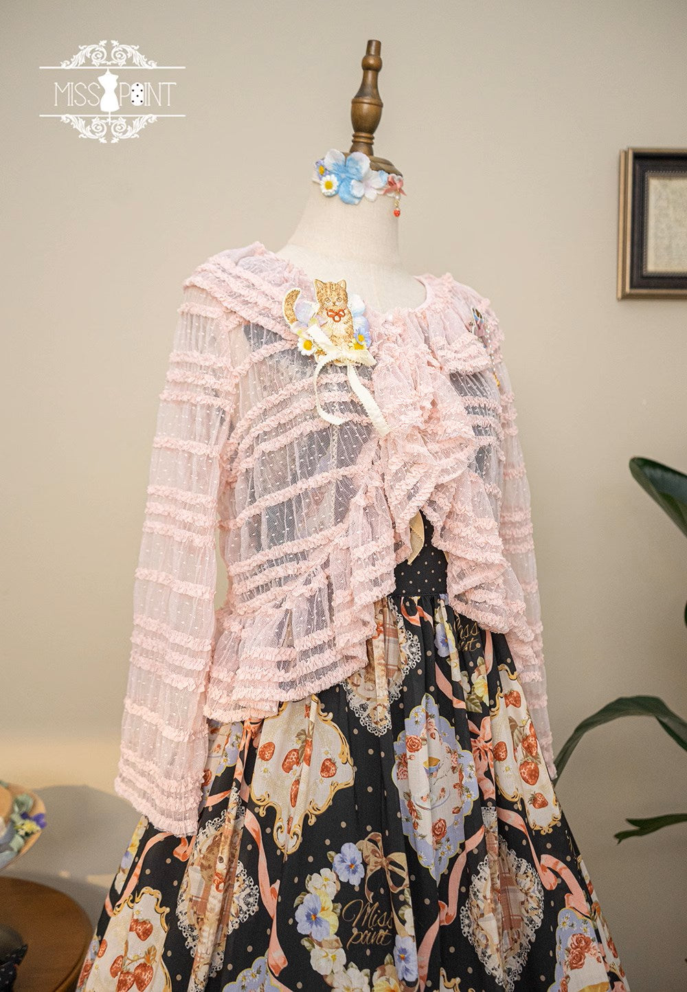 [Sale period ended] Cat rose tea party sheer cardigan
