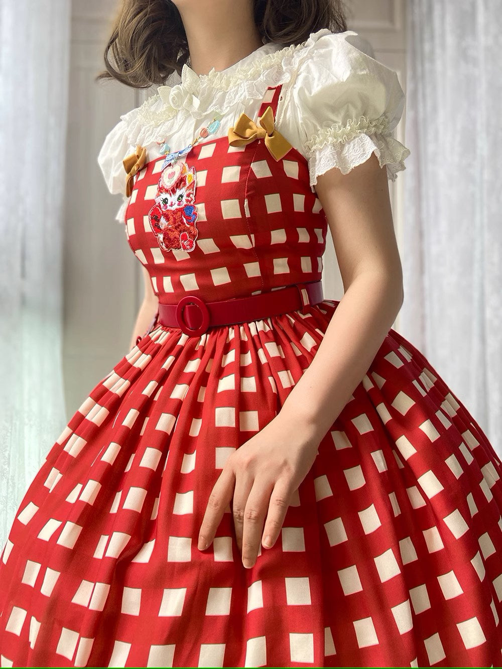 【予約販売】Sweet Kittyレトロシンプルジャンパースカート