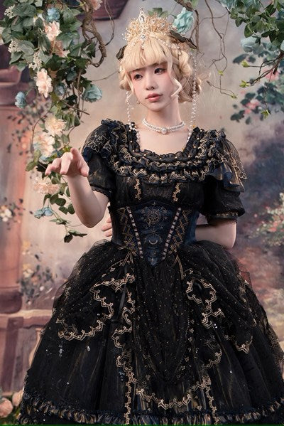 [Pre-orders available until 8/4] Starlight embroidered lace empire dress - black