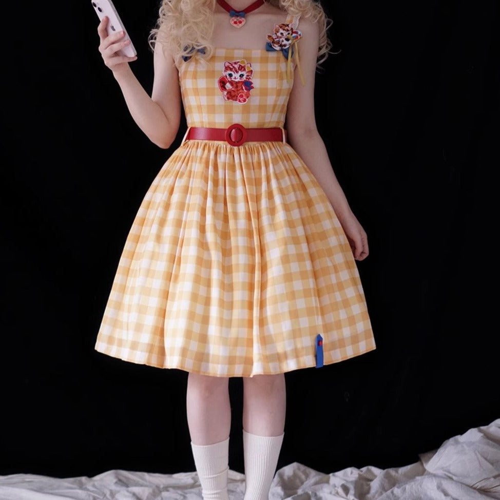 【予約販売】Sweet Kittyレトロシンプルジャンパースカート