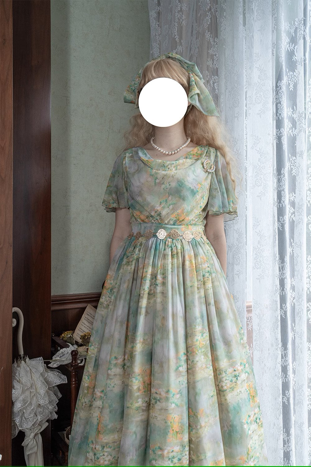 Elegance Greek Oil Painting Style Print Flare Sleeve Jumper Skirt
