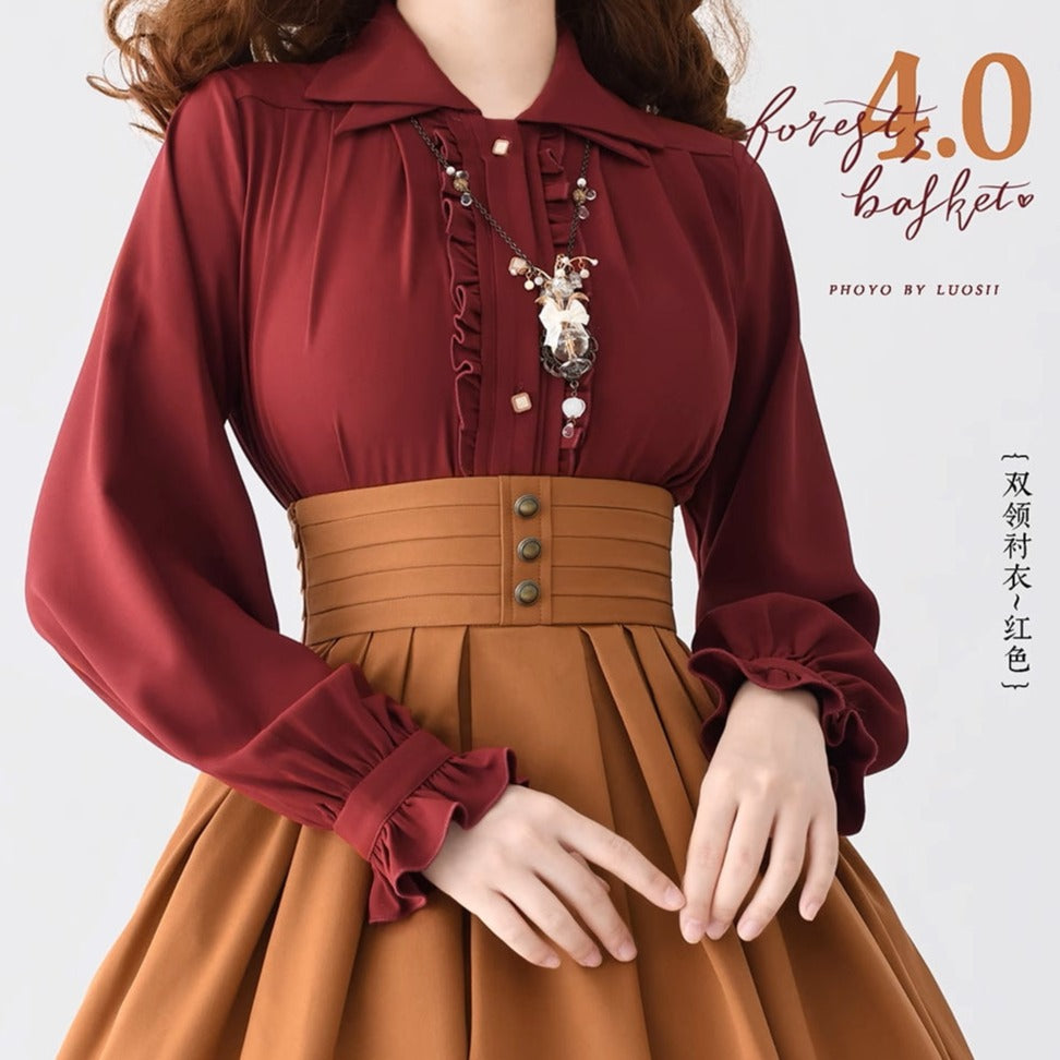 [Pre-order] Forest Basket 4.0 Double Color Frill Blouse [20% off when purchased together]