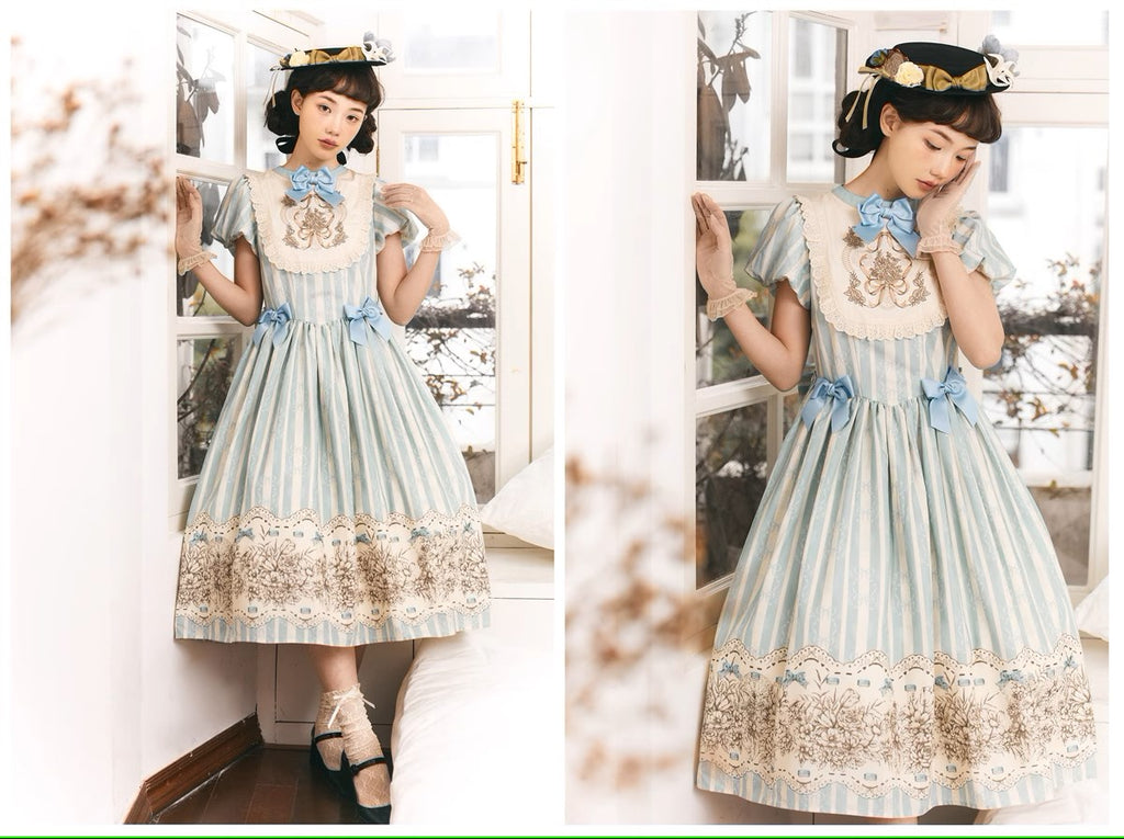 Blooming Flowers and Clocks 半袖ワンピース