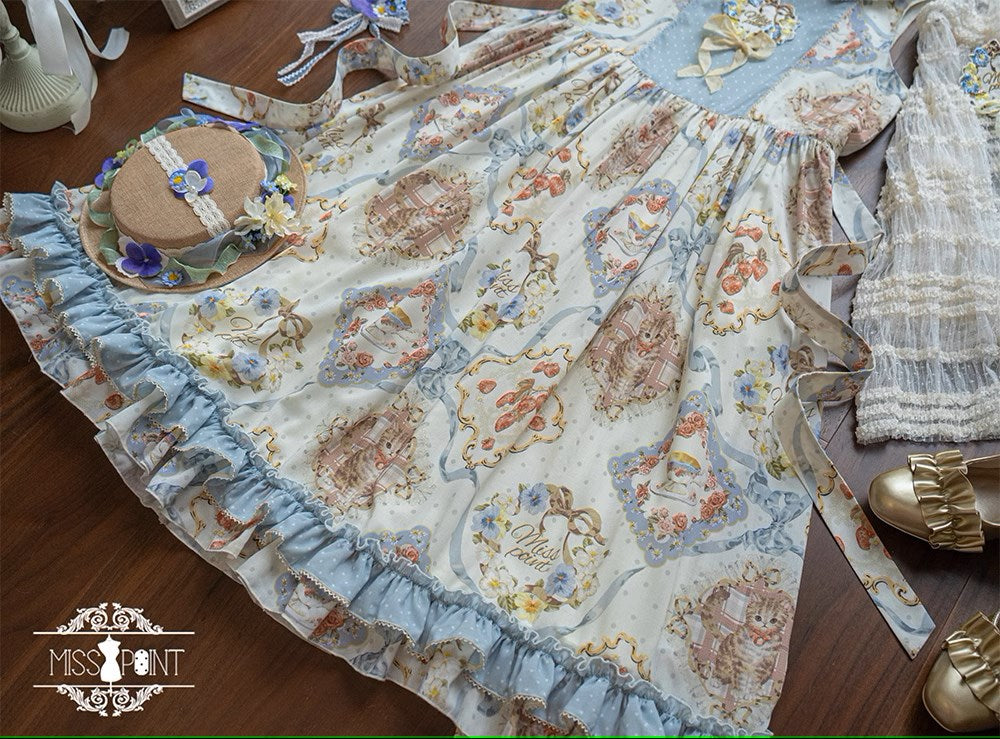 【販売期間終了】猫の薔薇お茶会 ジャンパースカート 刺繍タイプ