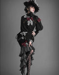 [Pre-order] Black &amp; Striped Retro Fishtail Skirt and Blouse