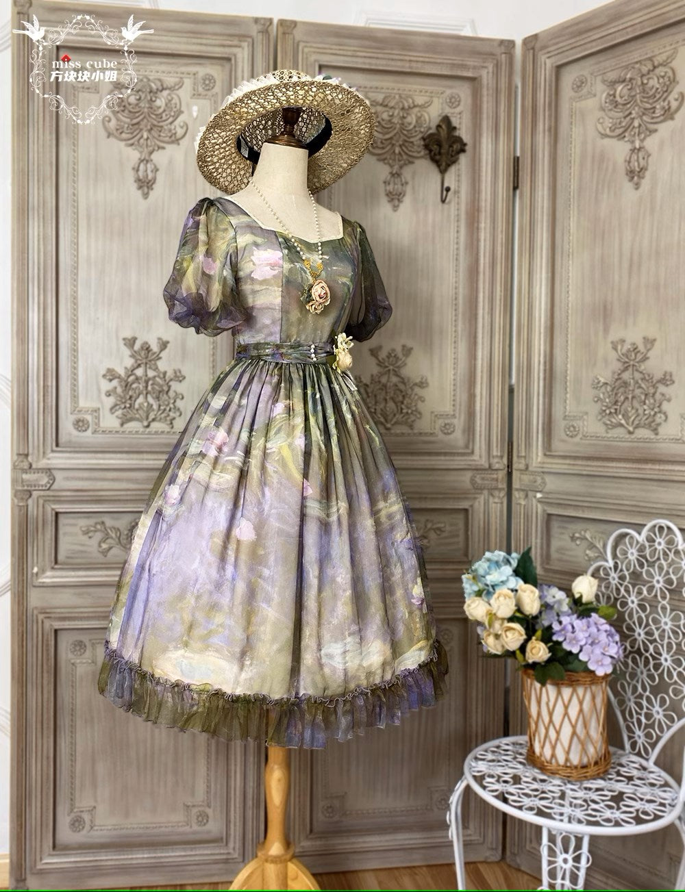 【予約販売】Elegance Greek 油彩画風プリントワンピース