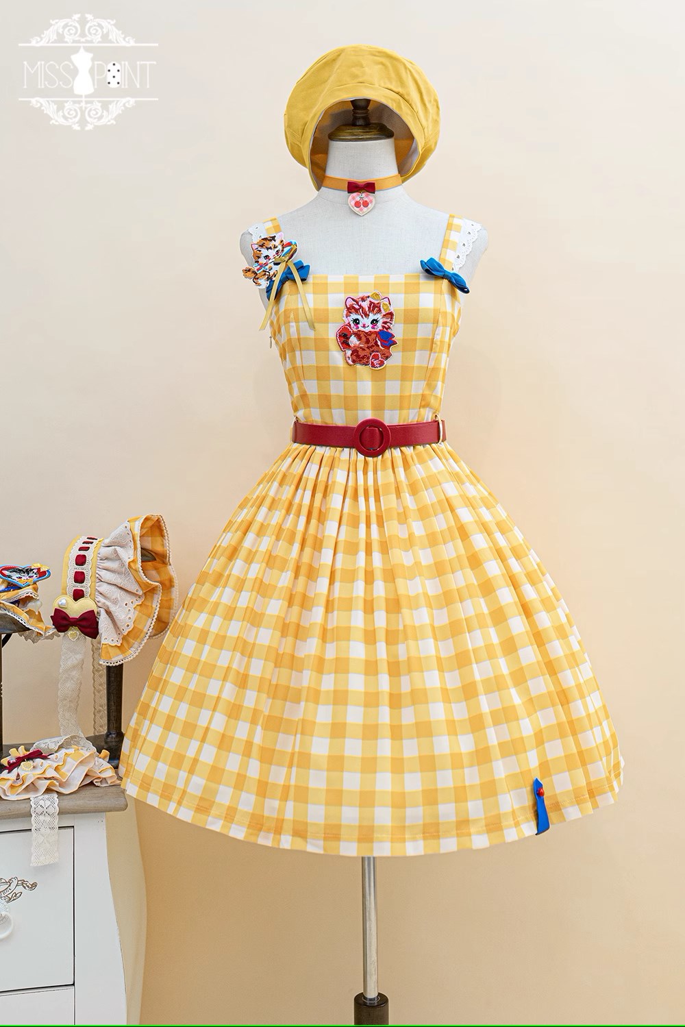 【予約販売】Sweet Kittyレトロシンプルジャンパースカート