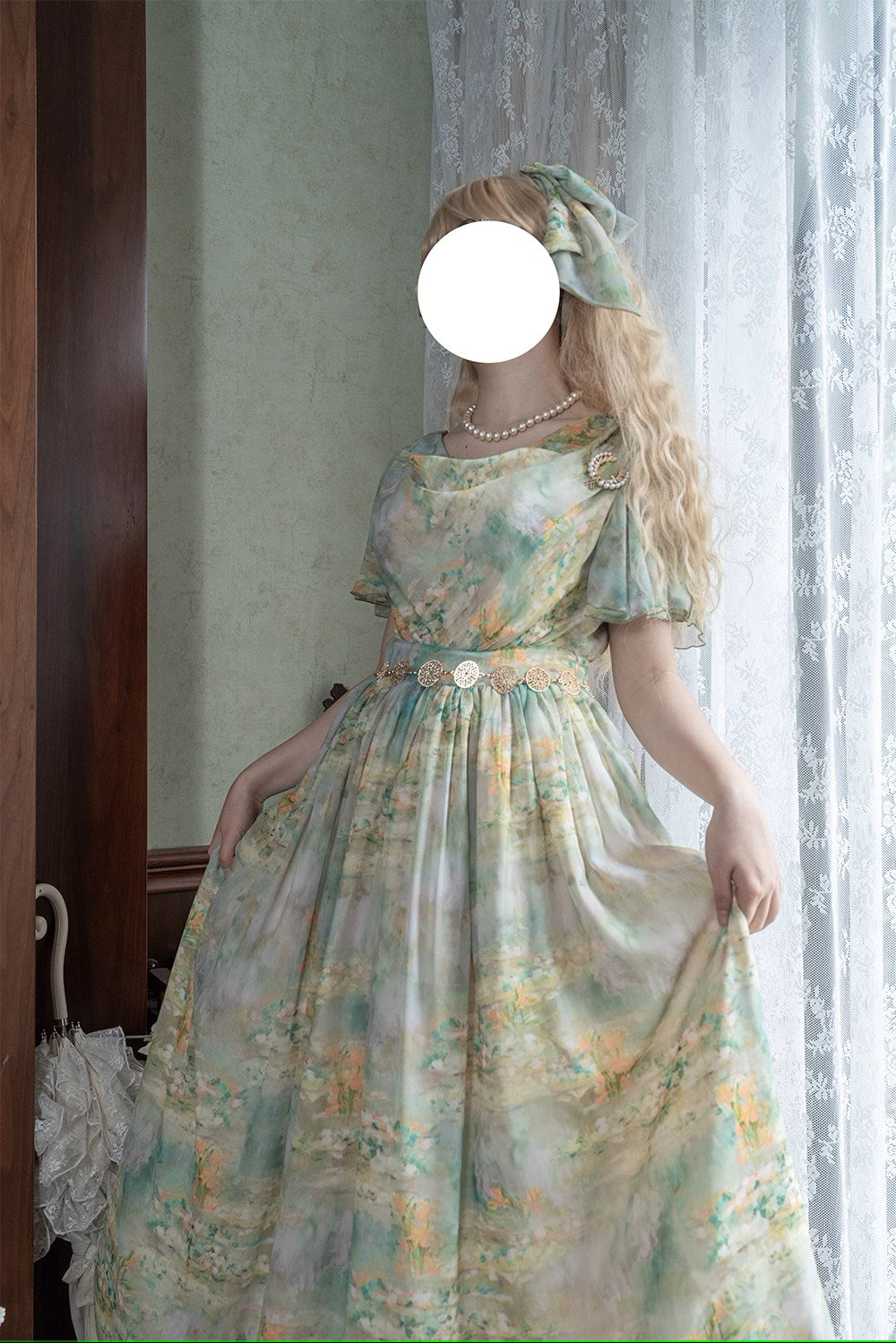 Elegance Greek Oil Painting Style Print Flare Sleeve Jumper Skirt