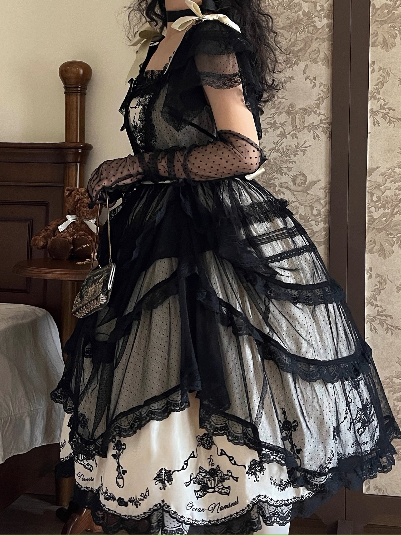 Afternoon Tea Party Embroidered Polka Dot Tulle Dress