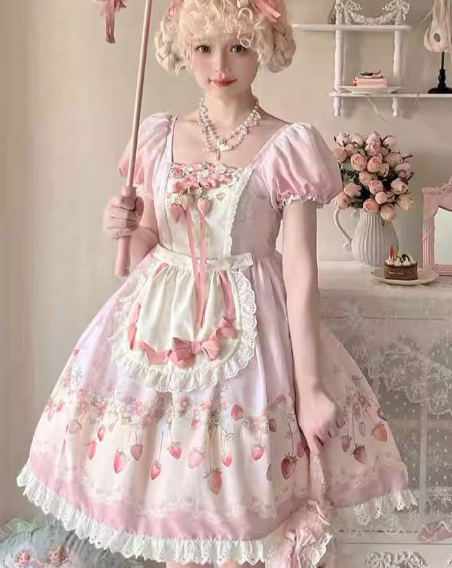 Strawberry Chiffon スクエアネックワンピース