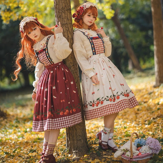 [Sale period ended] Apple Garden Bavarian style 2way overalls skirt