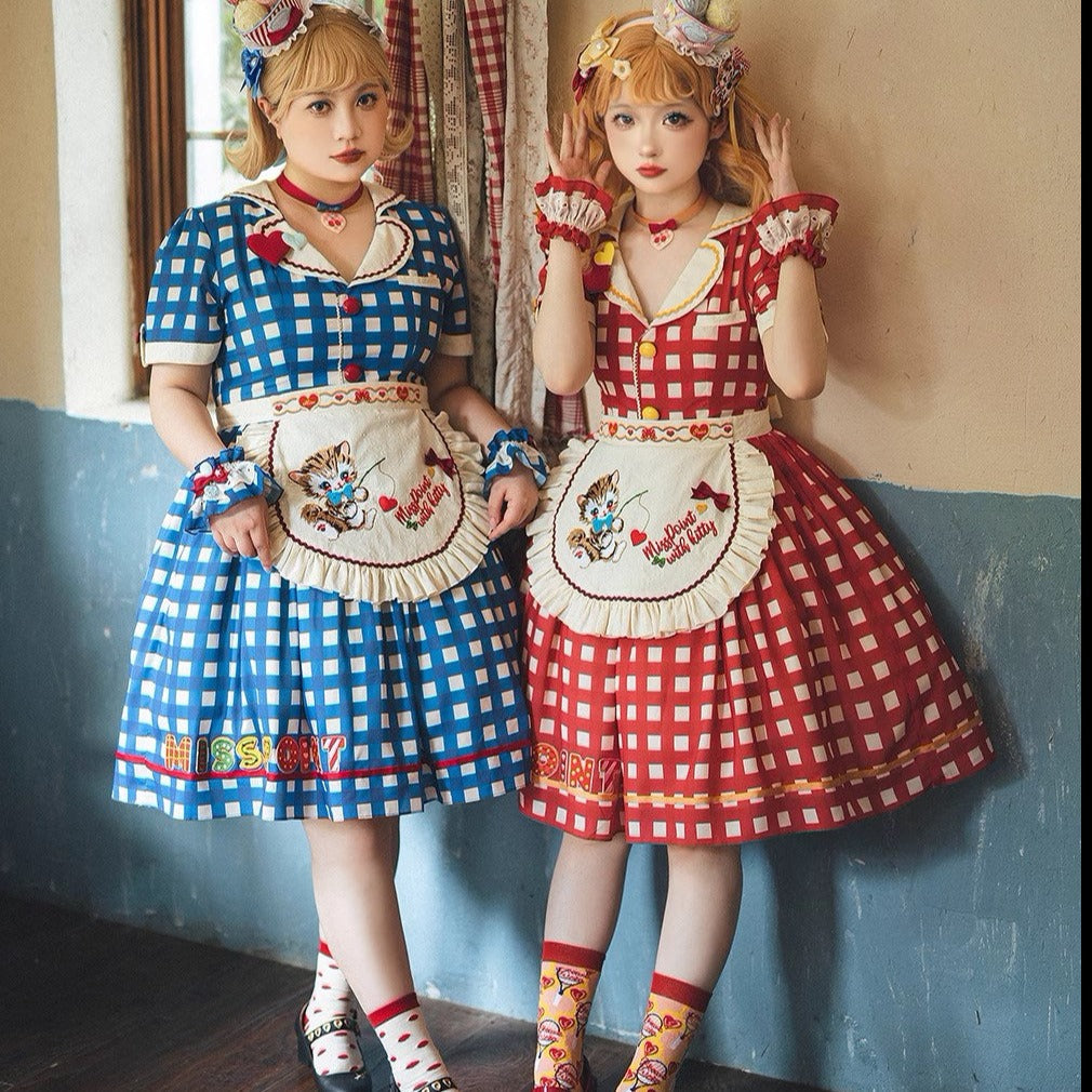 [Pre-order] Sweet Kitty Retro Cafe Style Dress