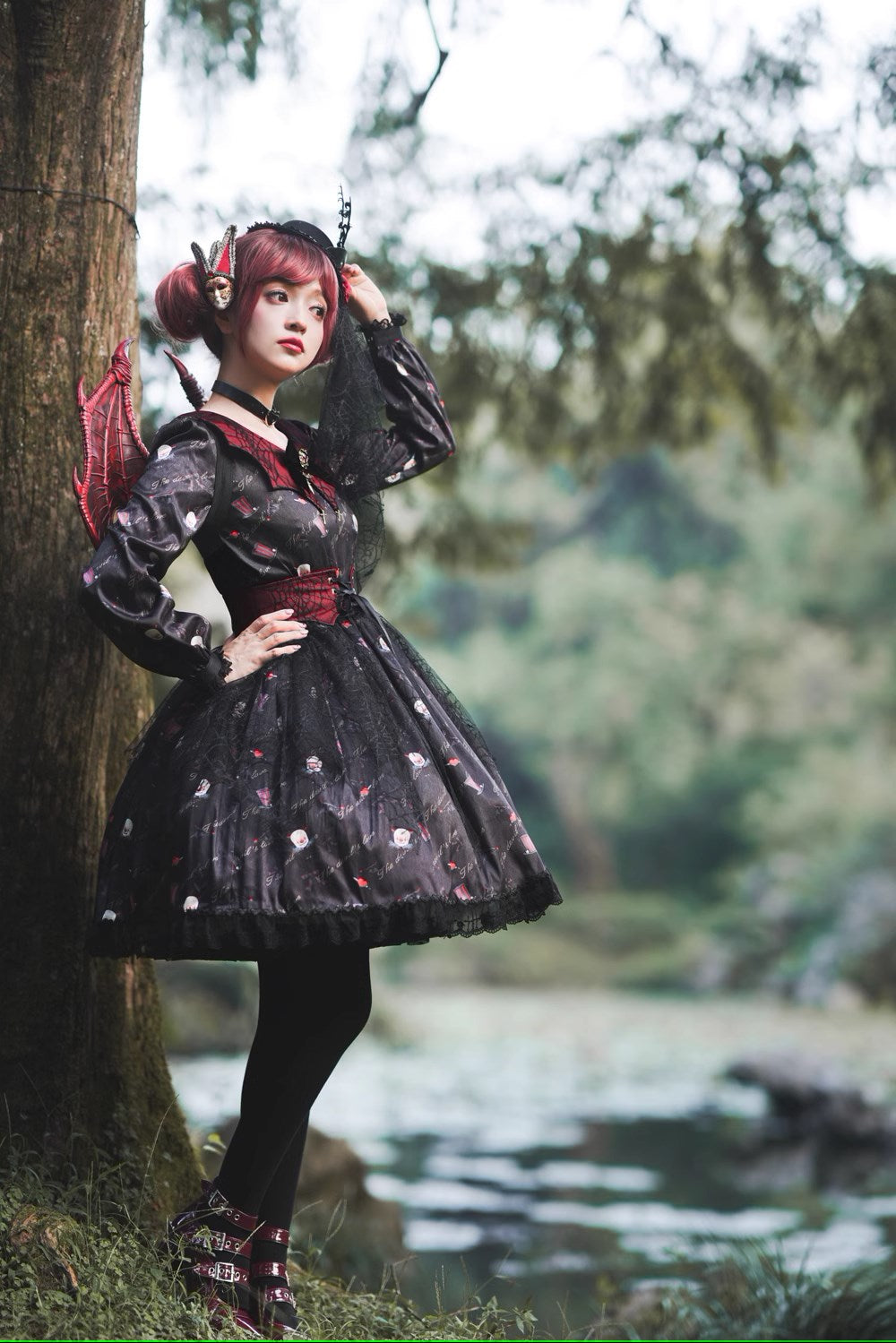 【予約販売】Clown Revival Night 蝙蝠襟の長袖ワンピース