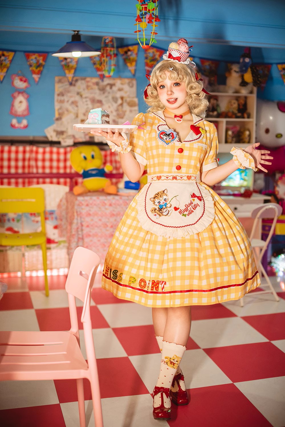 [Pre-order] Sweet Kitty Retro Cafe Style Dress