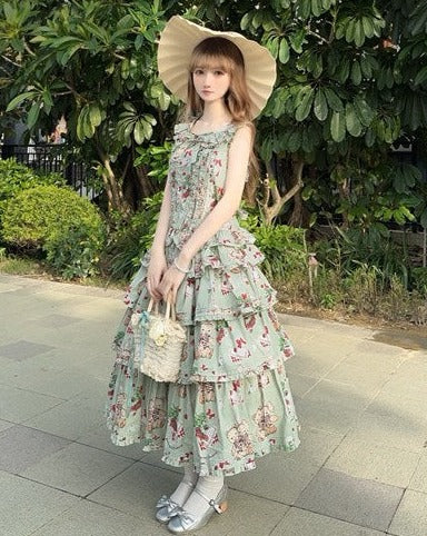 [Resale/Pre-orders available until 7/29] Camellia Berry jumper skirt, tiered type, long length