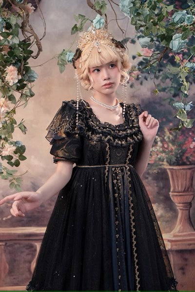 [Pre-orders available until 8/4] Starlight embroidered lace empire dress - black