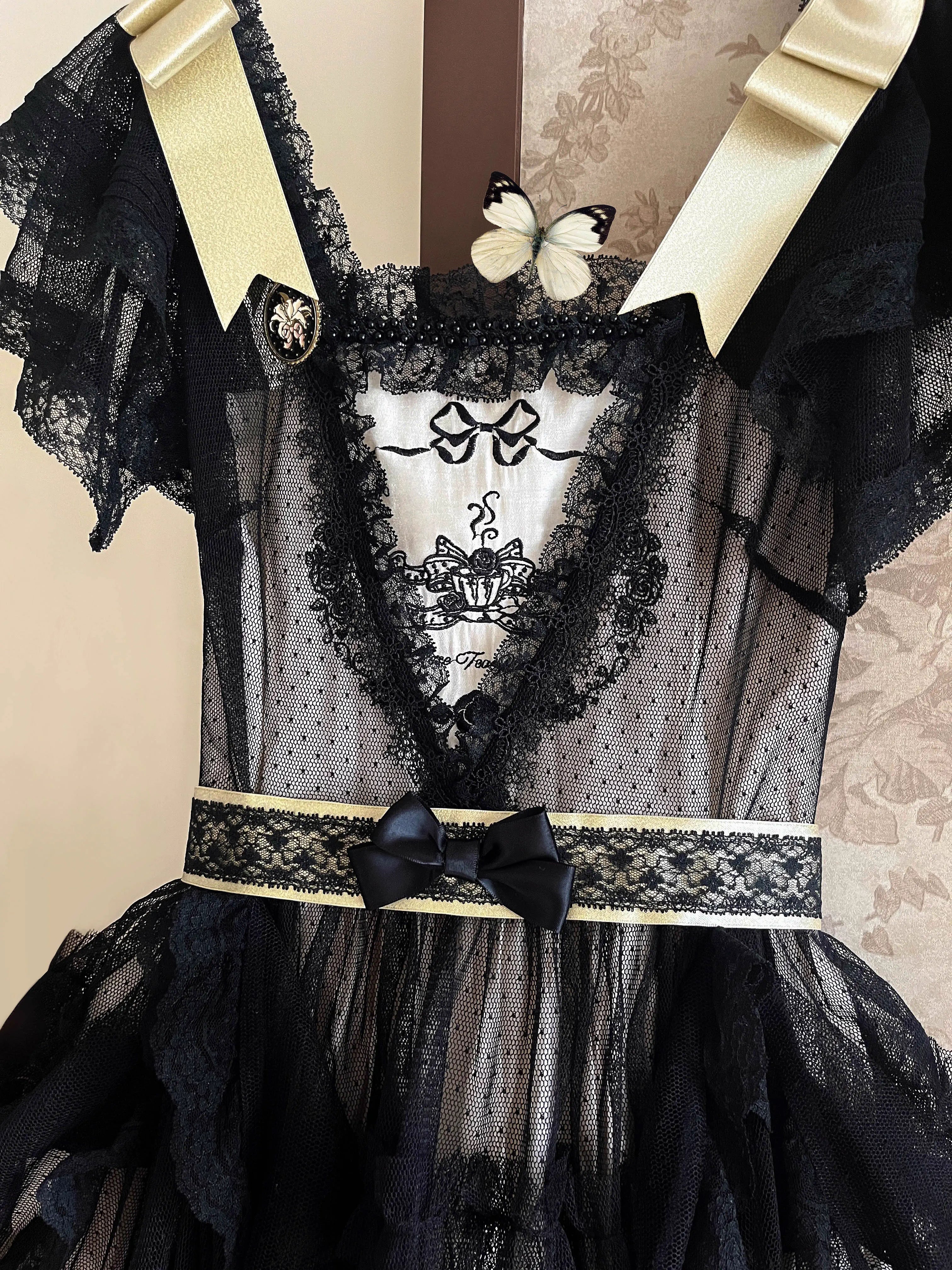 Afternoon Tea Party Embroidered Polka Dot Tulle Dress