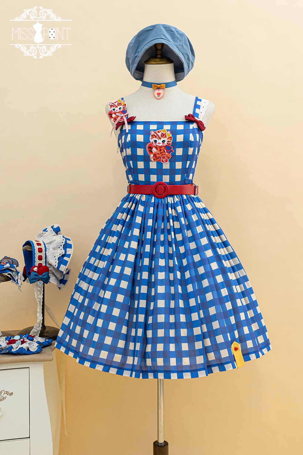【予約販売】Sweet Kittyレトロシンプルジャンパースカート