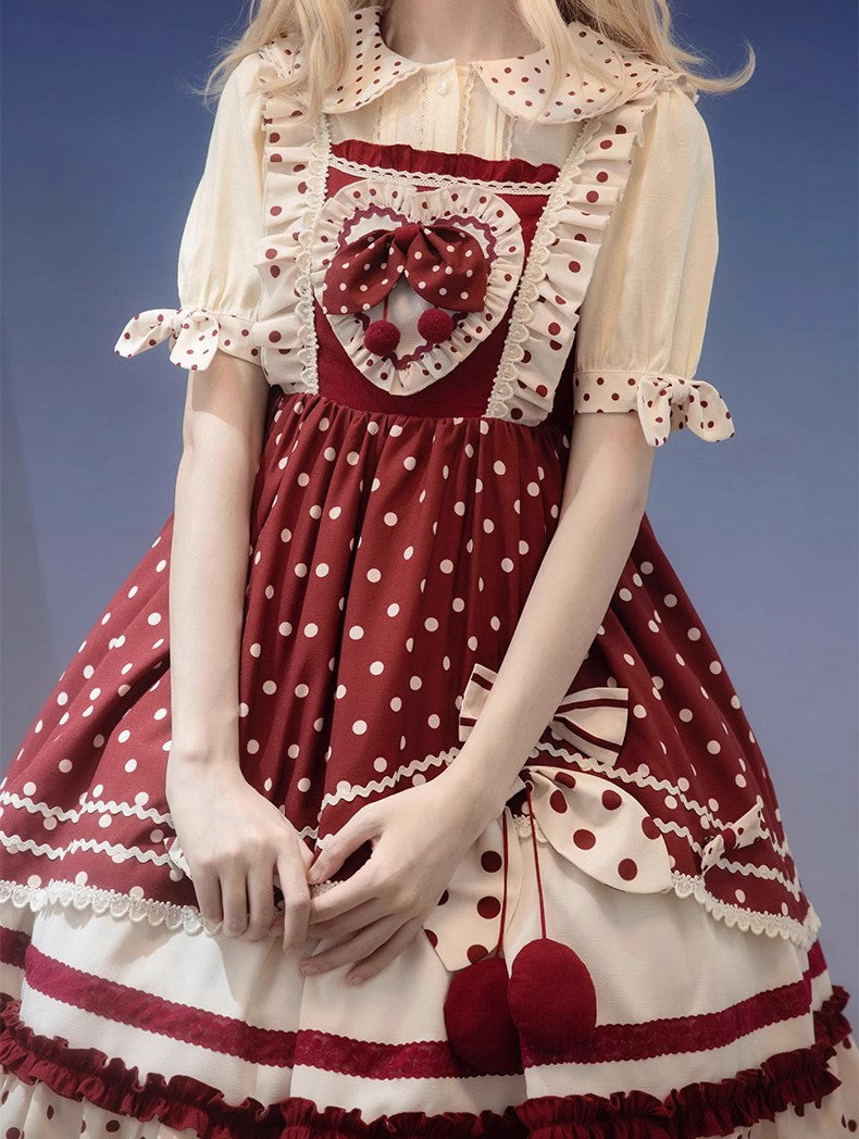 Red Cherry Pie Sweet Loli Polka Dot Jumper Skirt