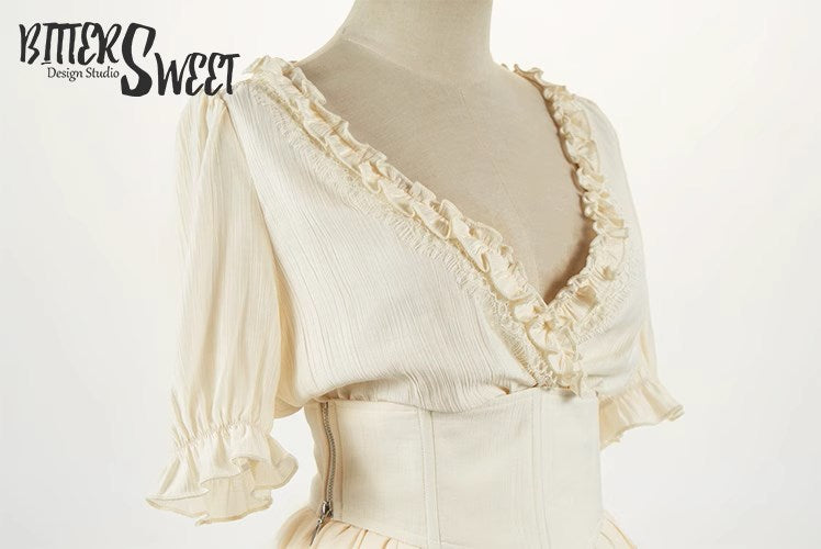 Classical V-neck dress with corset