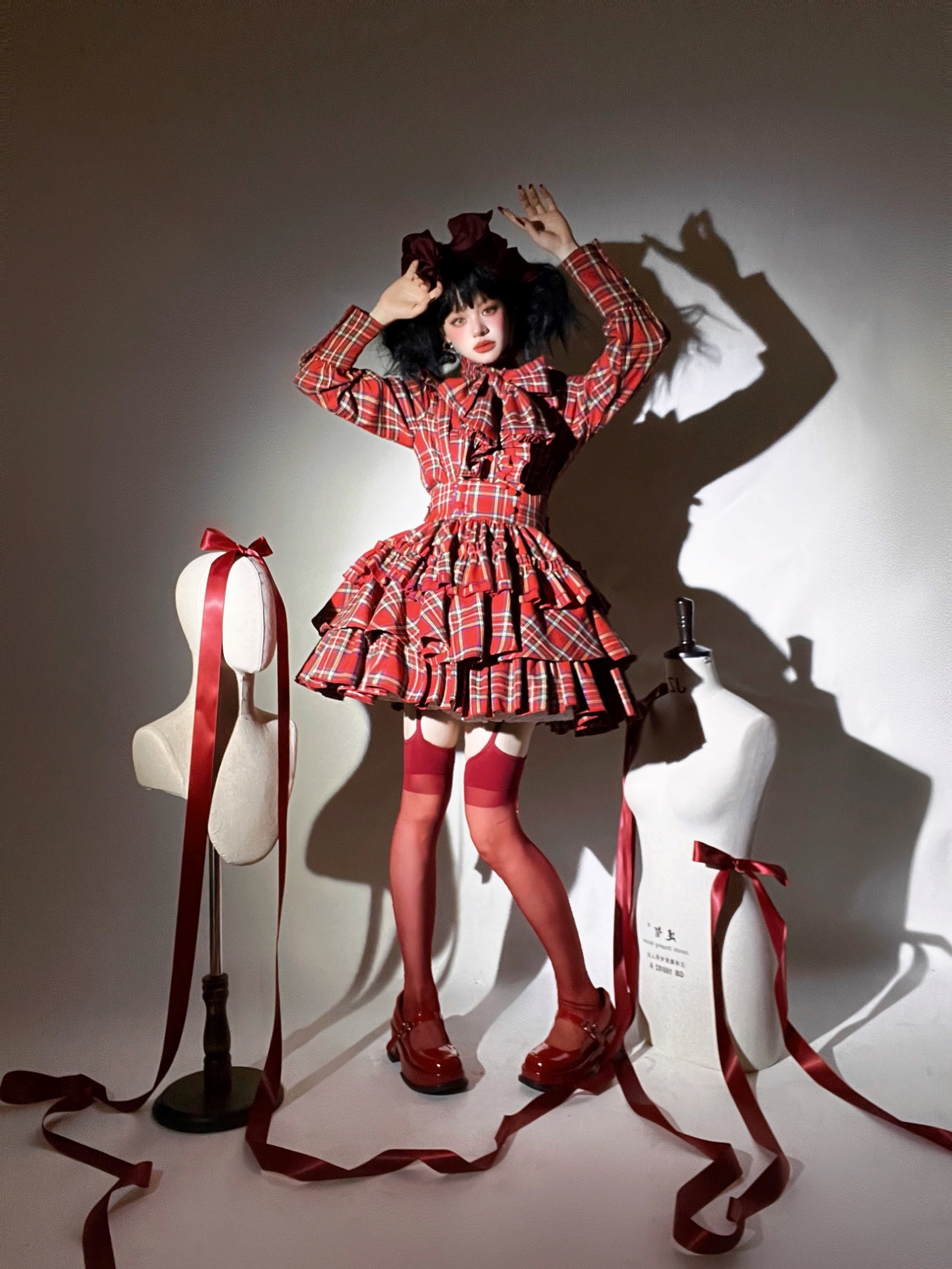 Doll's House リボンタイフリルブラウス チェック柄全4色