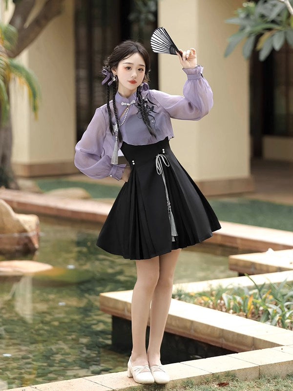 Iris and Black Butterfly Floral Lolita Jumper Skirt Set