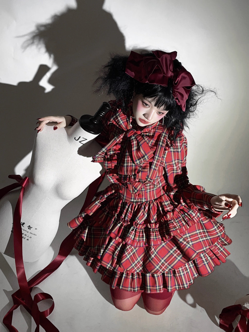 Doll's House リボンタイフリルブラウス チェック柄全4色