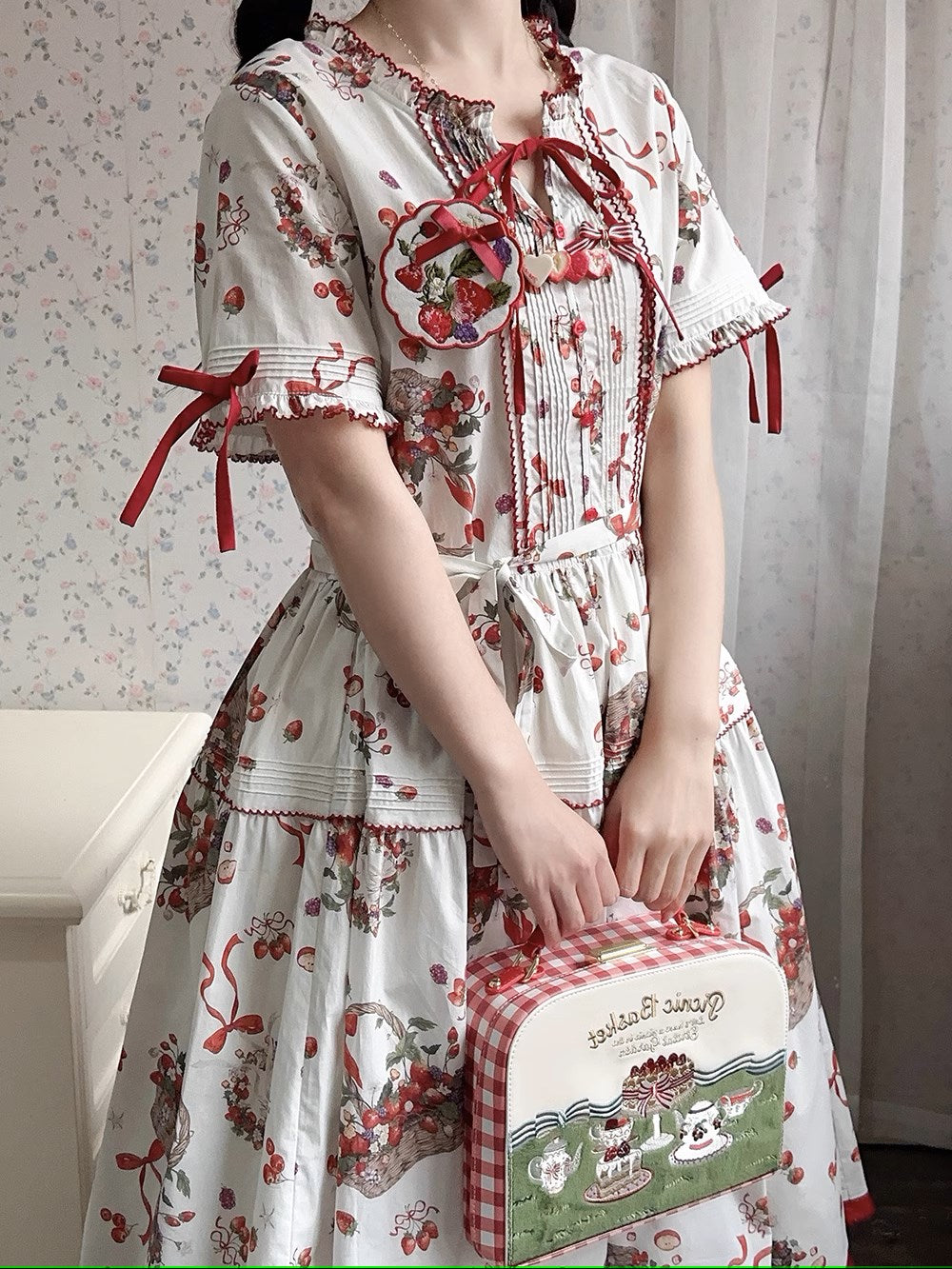 Picnic Basket One Piece Strawberry Pattern