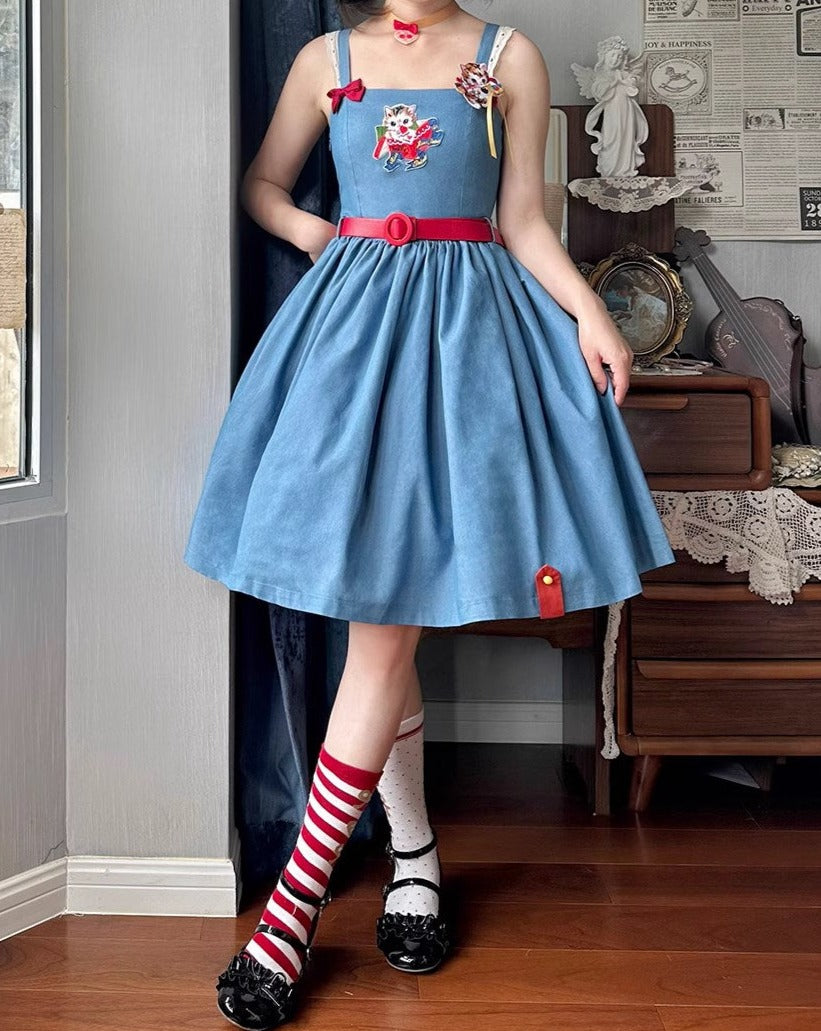 【予約販売】Sweet Kittyレトロシンプルジャンパースカート