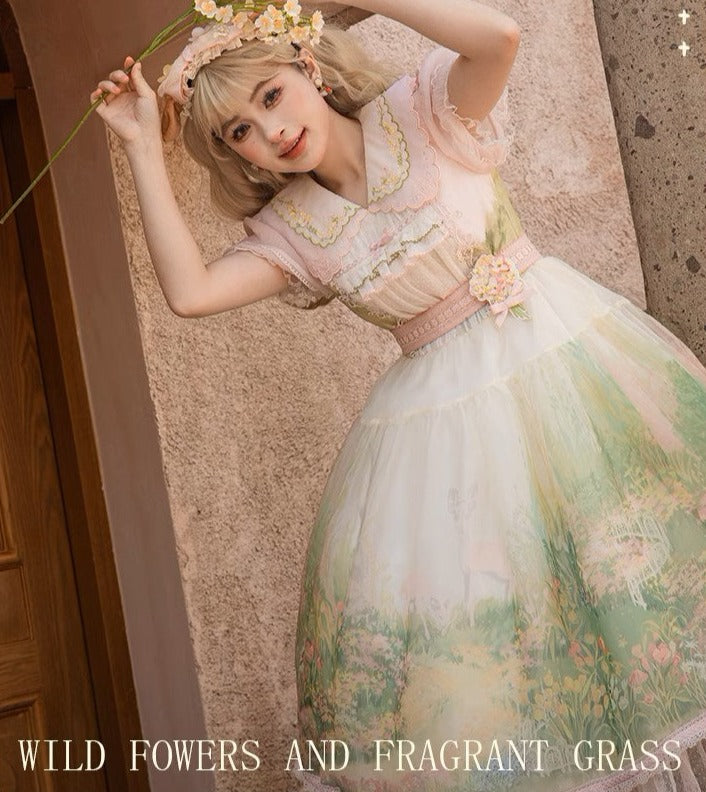 [Sales period ended] Fragrant Grass Puff Sleeve Dress Organza Type