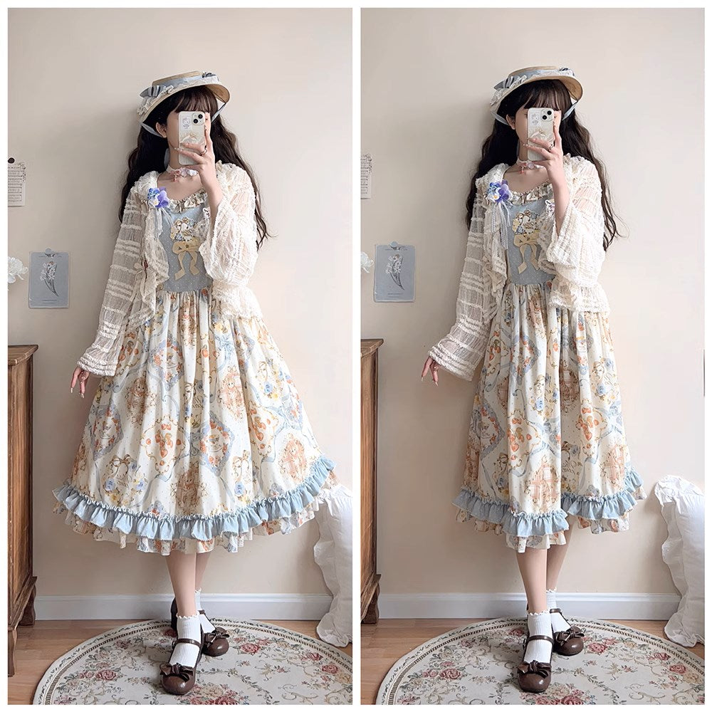 [Sale period has ended] Cat Rose Tea Party Jumper Skirt 3 Piece Set Embroidery Type
