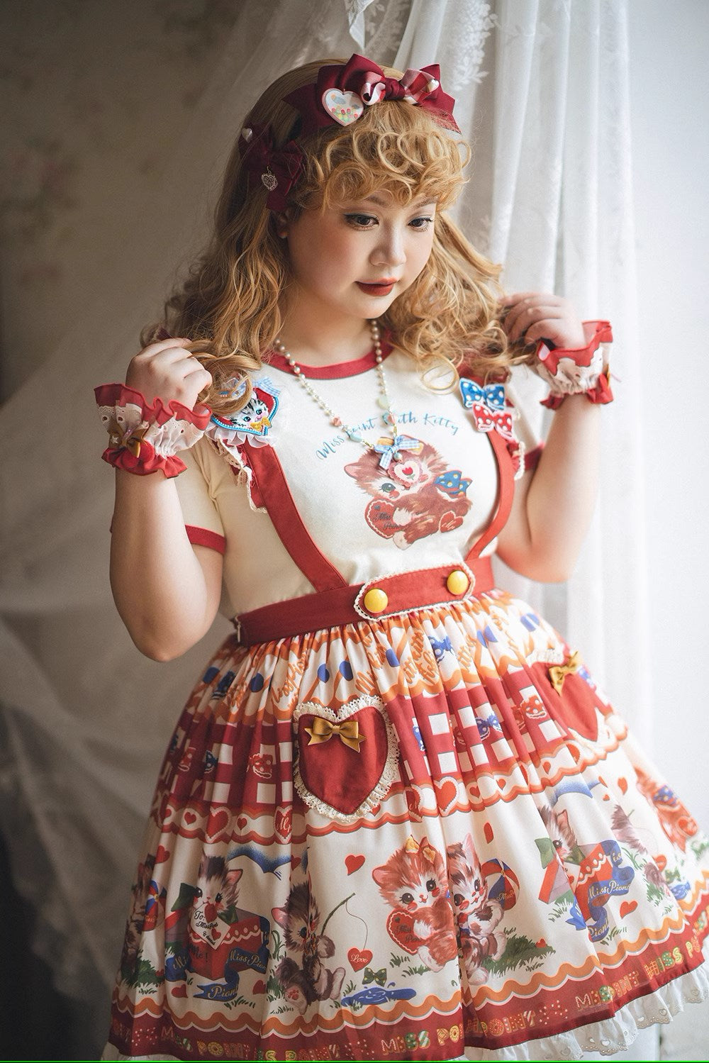 【予約販売】Sweet Kittyレトロサスペンダースカート
